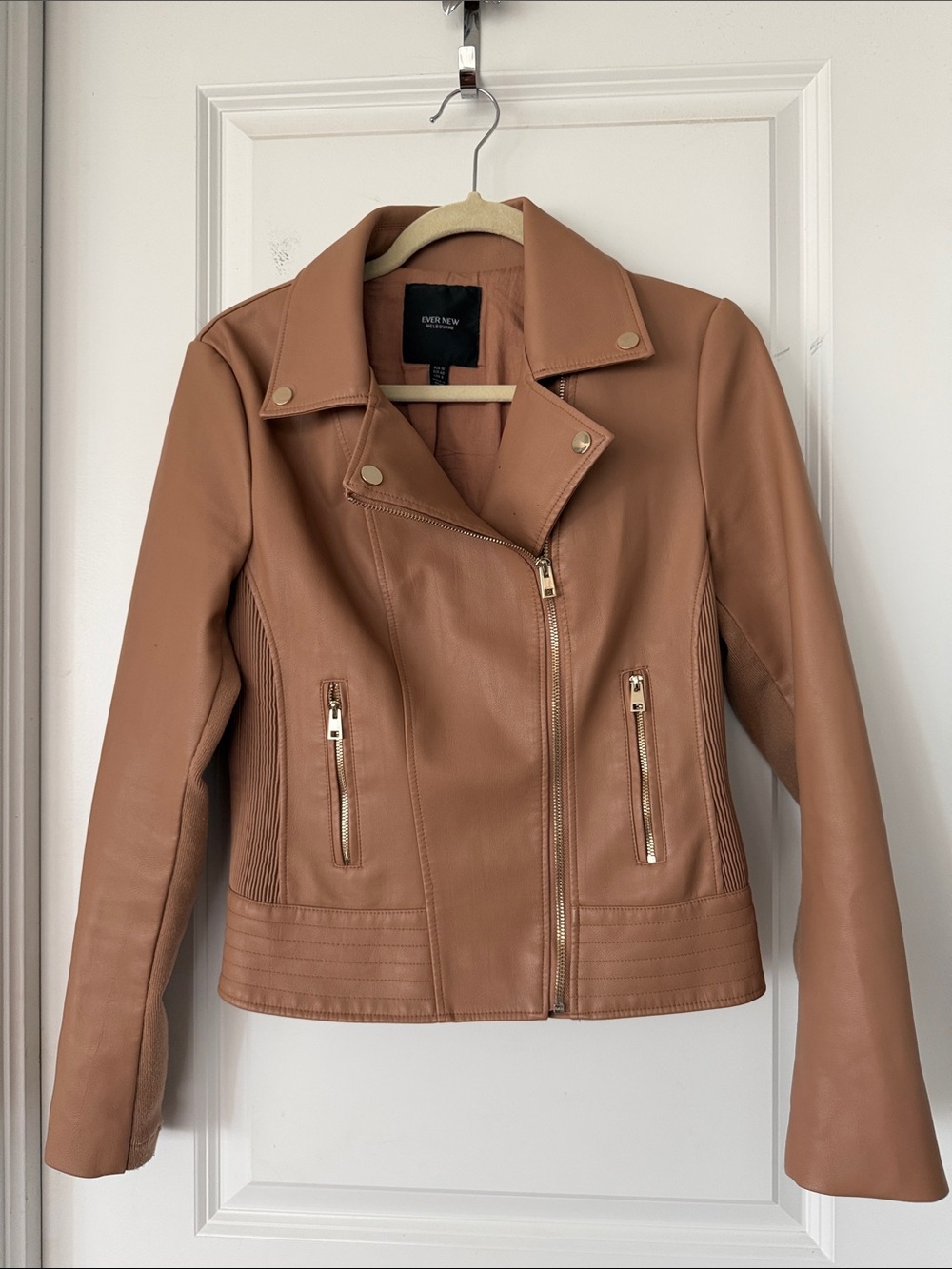 Ever New Tan Faux Leather Moto Jacket with Gold Hardware